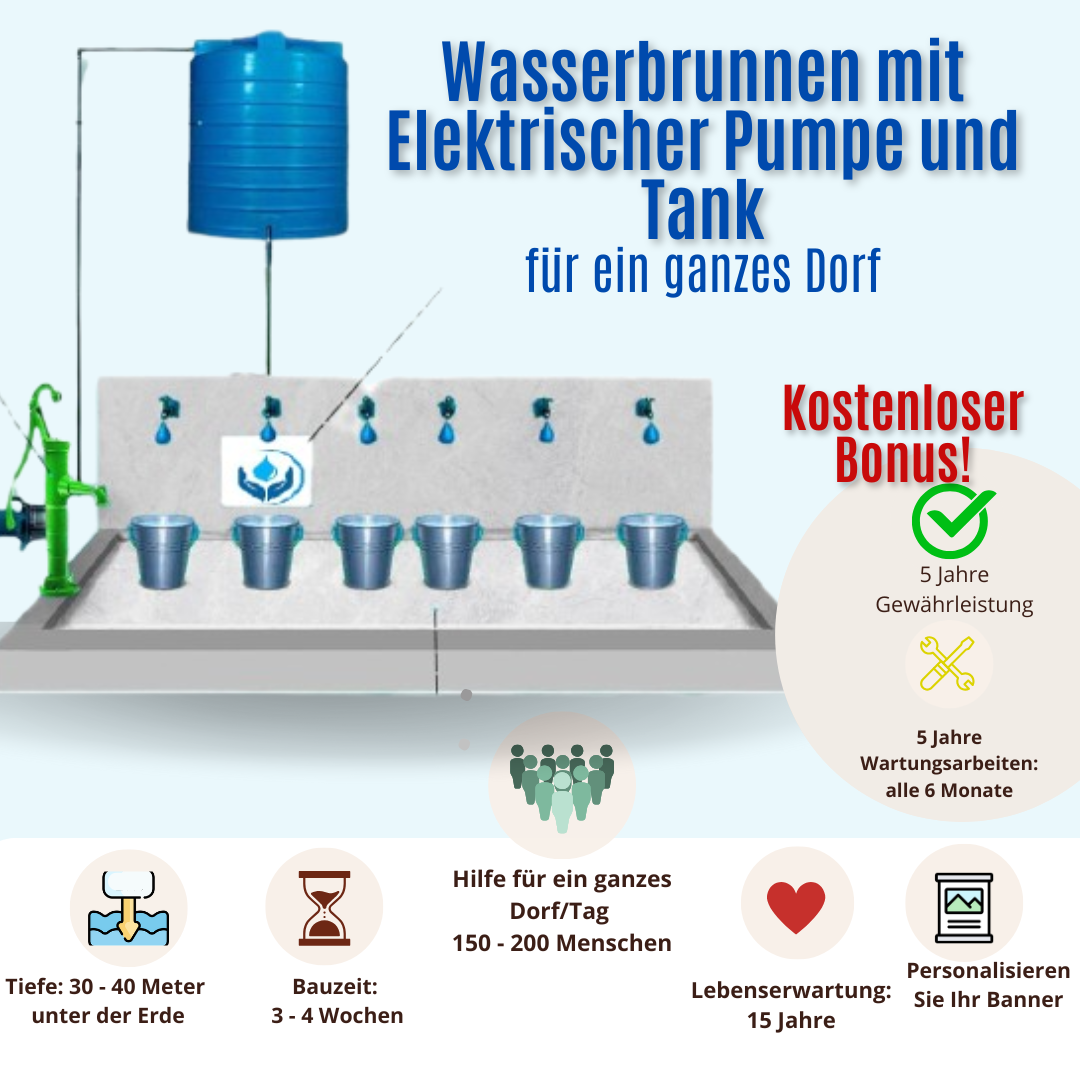 Wasserbrunnen mit Elektrischer Pumpe und Tank